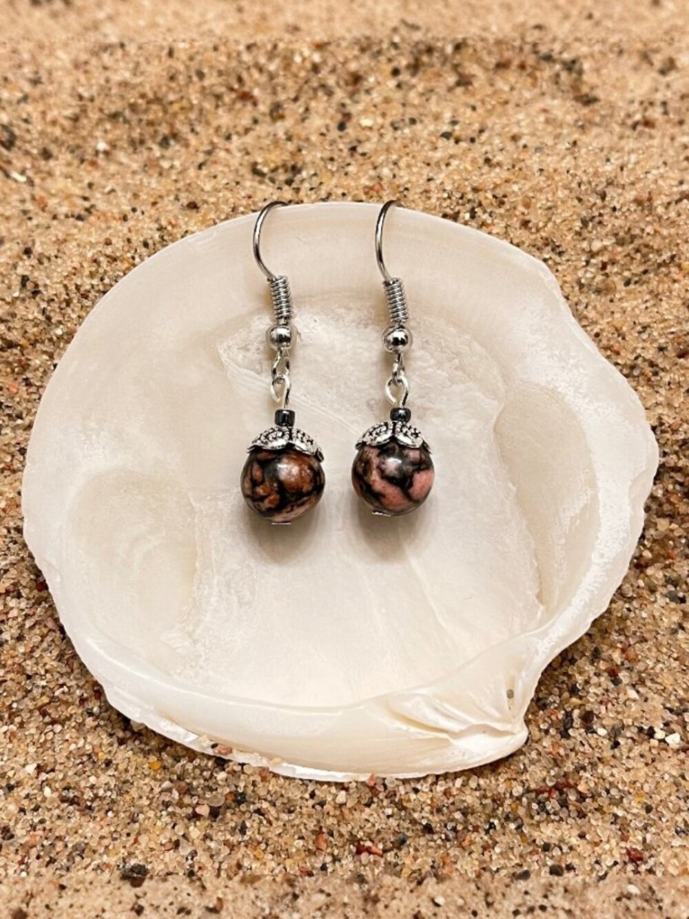 Rhodonite Drop Earrings | Handmade - Picture 5 of 6